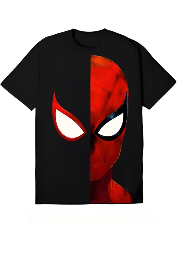 Spiderman Half-Face Graphic Black T-Shirt