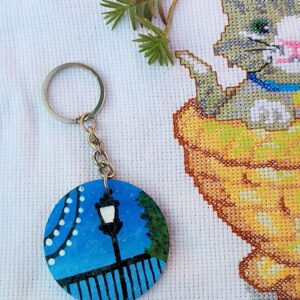 Night Street Lamp Wooden Keychain – Aesthetic Sky Theme Keyring | AVF Fashion Wear
