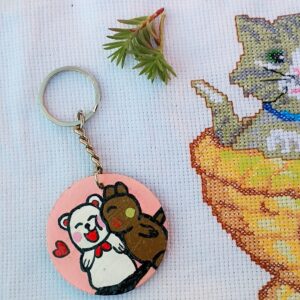 Teddy Hug Love Wooden Keychain – Cute Couple Keyring | AVF Fashion Wear