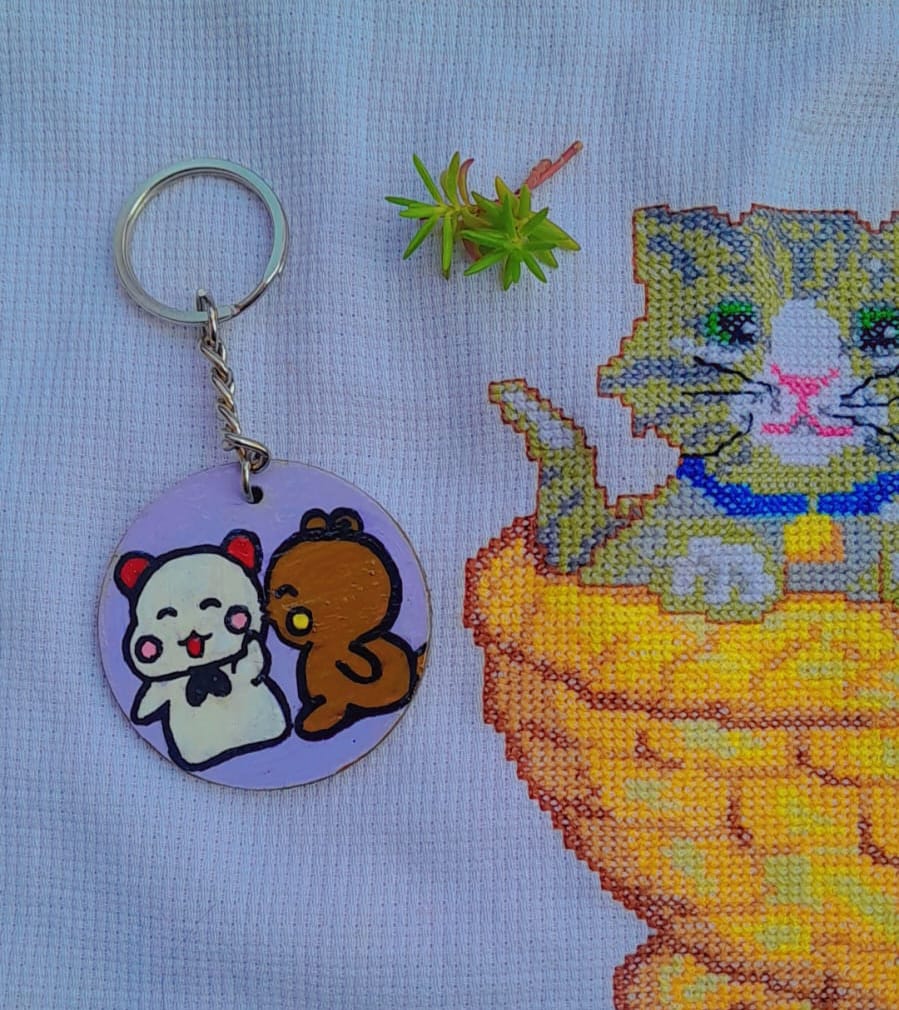 The "Ami & Koda" Hand-Painted Artisan Wooden Keychain