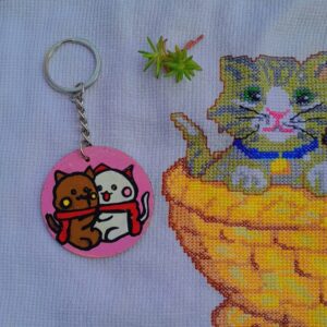 The "Cuddle-Core" Hand-Painted Circular Cat Keychain