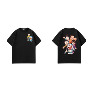 Nostalgia Crew: Doraemon Squad Oversized Black T-Shirt