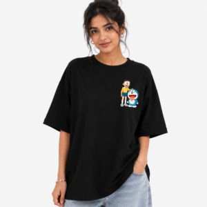 Nostalgia Crew: Doraemon Squad Oversized Black T-Shirt
